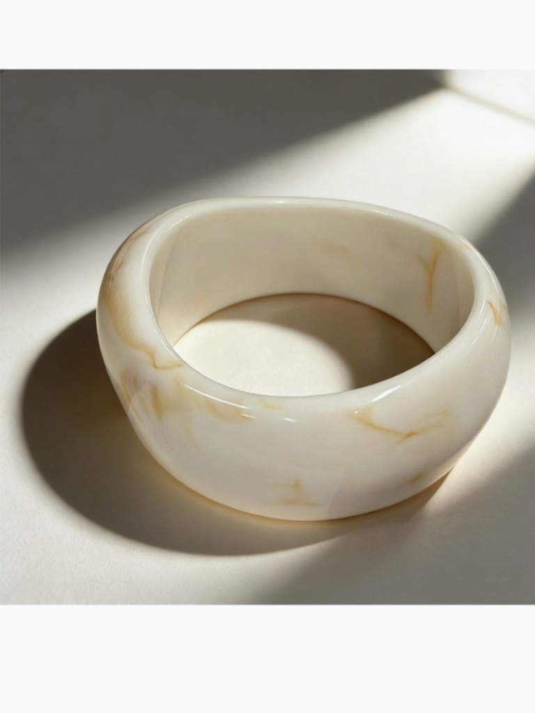 2/$30 New Chunky Resin Asymmetrical Bangle Sculptural Jewelry Vanilla Marble